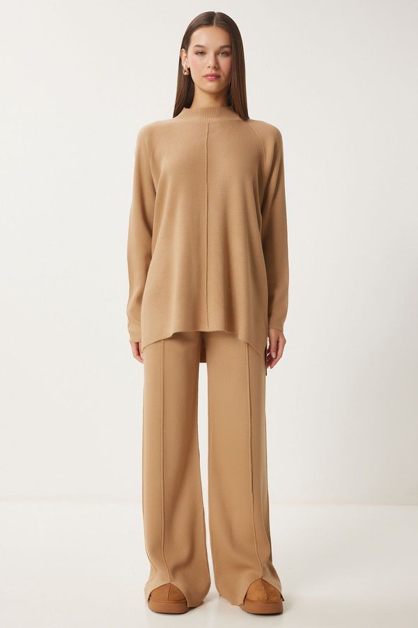 Happiness İstanbul Happiness İstanbul Women's Mink Color Stylish Knitwear Sweater Trousers Set