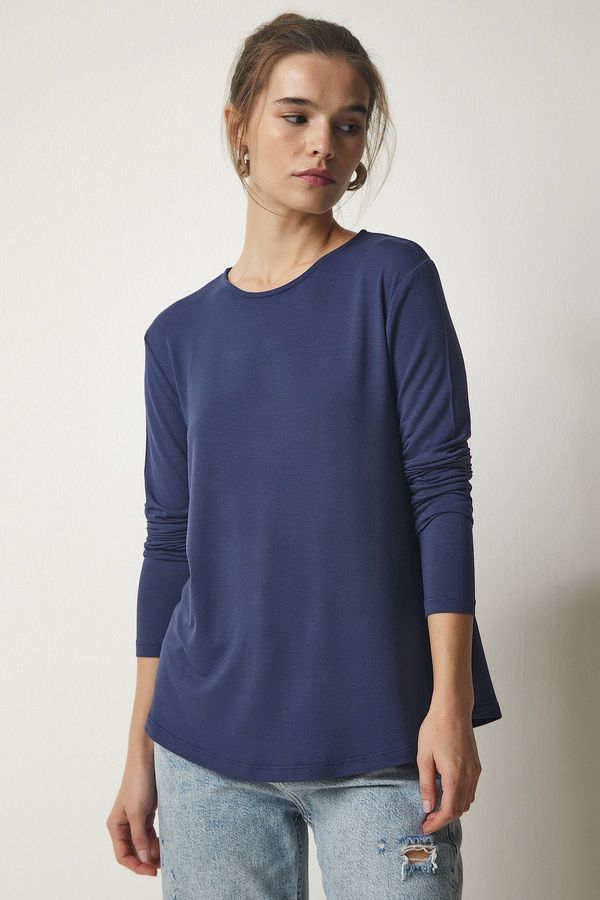 Happiness İstanbul Happiness İstanbul Women's Navy Blue Crew Neck Knitted Blouse