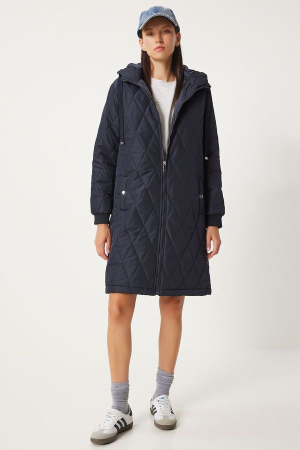 Happiness İstanbul Happiness İstanbul Women's Navy Blue Hooded Quilted Coat