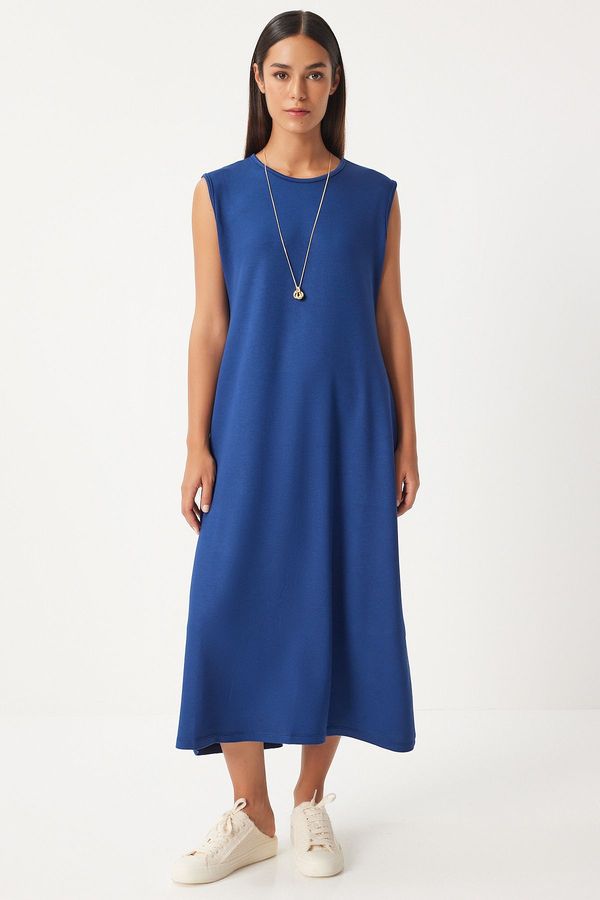 Happiness İstanbul Happiness İstanbul Women's Navy Blue Sleeveless Summer Lycra Flowy Knitted Dress