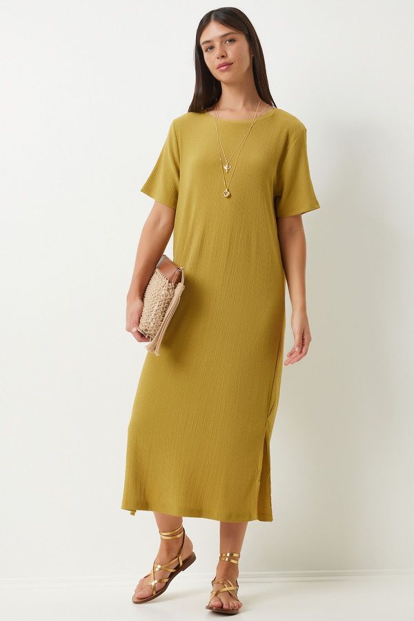 Happiness İstanbul Happiness İstanbul Women's Oil Green Loose Long Casual Knitted Dress