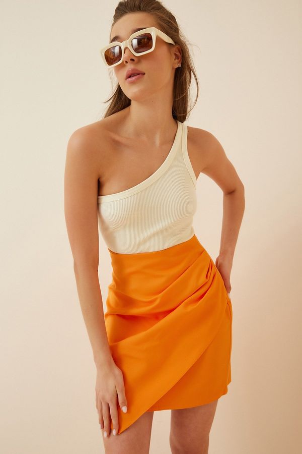 Happiness İstanbul Happiness İstanbul Women's Orange Draped Knitted Mini Skirt