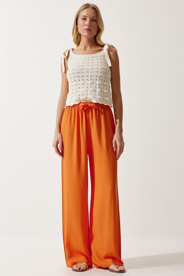 Happiness İstanbul Happiness İstanbul Women's Orange Flowy Knitted Palazzo Trousers