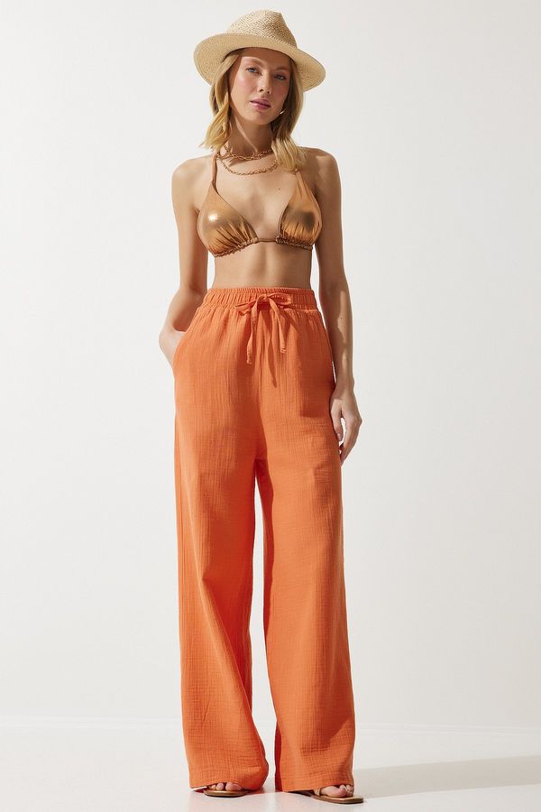 Happiness İstanbul Happiness İstanbul Women's Orange Muslin Palazzo Trousers