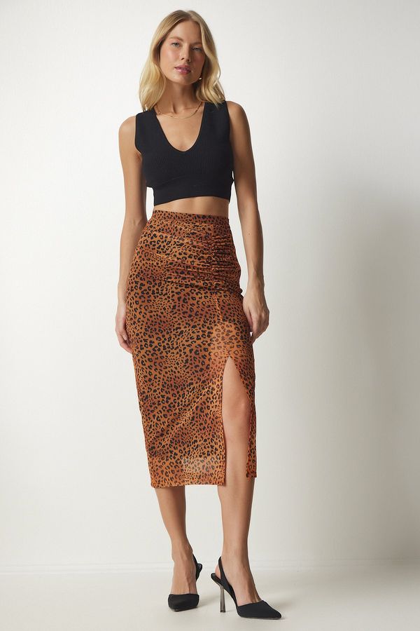 Happiness İstanbul Happiness İstanbul Women's Orange Patterned Pleated Chiffon Skirt