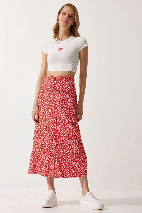 Happiness İstanbul Happiness İstanbul Women's Orange Patterned Slit Viscose Skirt