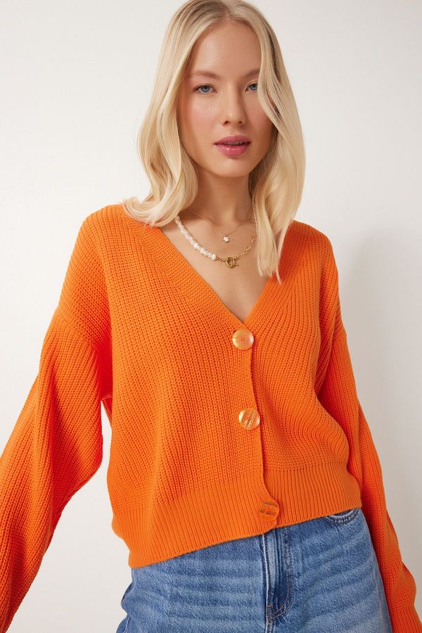 Happiness İstanbul Happiness İstanbul Women's Orange V-Neck Buttoned Knitwear Cardigan