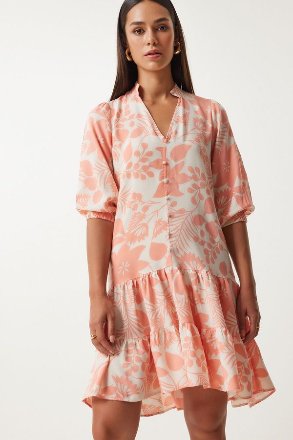 Happiness İstanbul Happiness İstanbul Women's Peach Patterned Magnificent Collar Viscose Dress