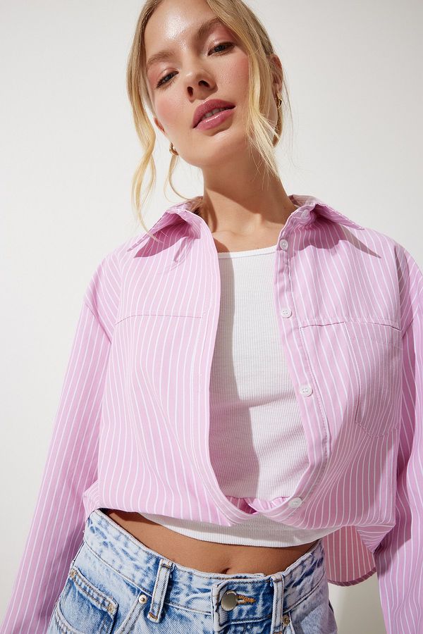 Happiness İstanbul Happiness İstanbul Women's Pink Blouse Detailed Crop Shirt