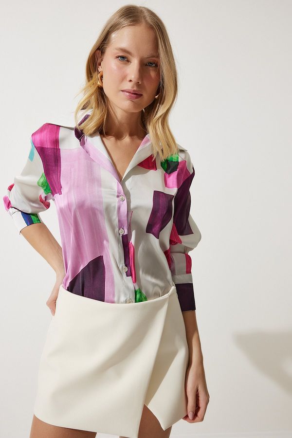 Happiness İstanbul Happiness İstanbul Women's Pink Bone Patterned Satin Surface Shirt