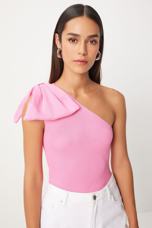 Happiness İstanbul Happiness İstanbul Women's Pink Bow One Shoulder Knitwear Blouse