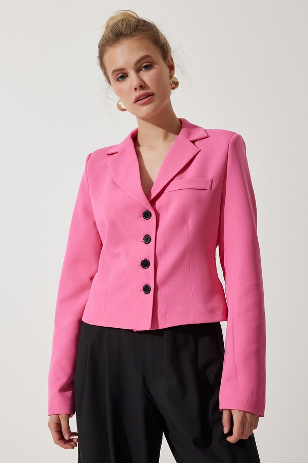 Happiness İstanbul Happiness İstanbul Women's Pink Contrast Buttoned Short Blazer Jacket