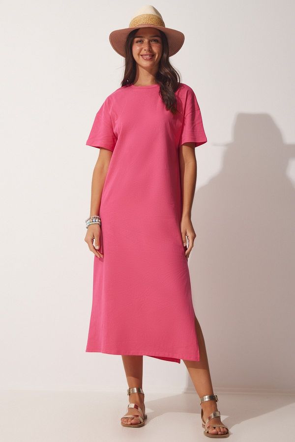 Happiness İstanbul Happiness İstanbul Women's Pink Cotton Summer Daily Combed Combed Dress