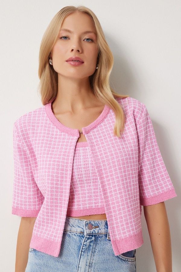 Happiness İstanbul Happiness İstanbul Women's Pink Knitwear Crop Cardigan Set
