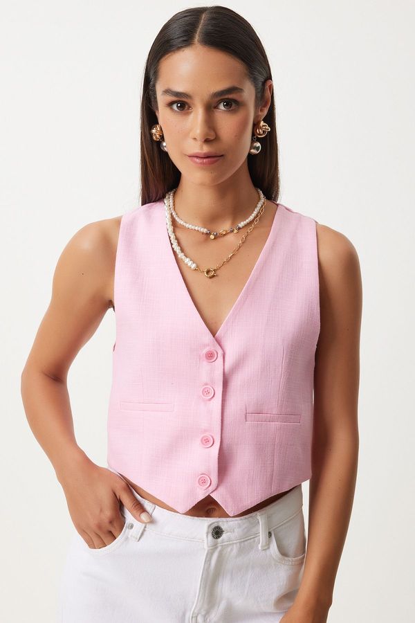 Happiness İstanbul Happiness İstanbul Women's Pink Linen Short Vest