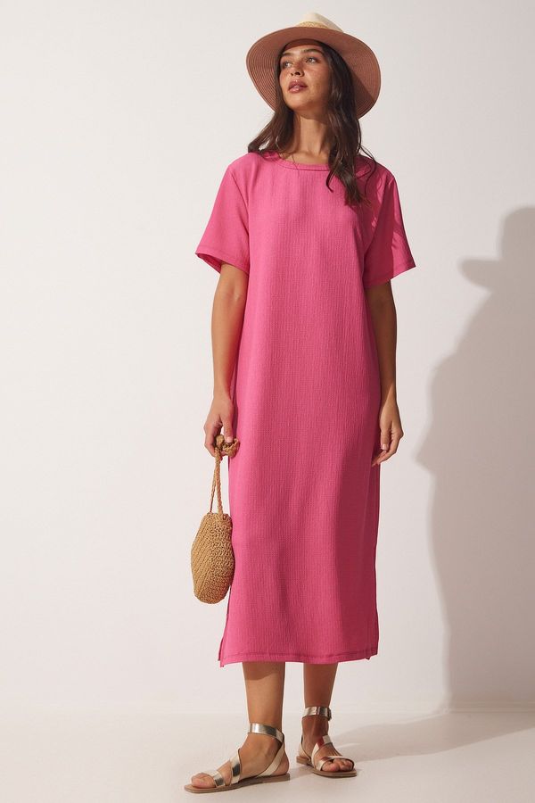 Happiness İstanbul Happiness İstanbul Women's Pink Loose Long Casual Knitted Dress