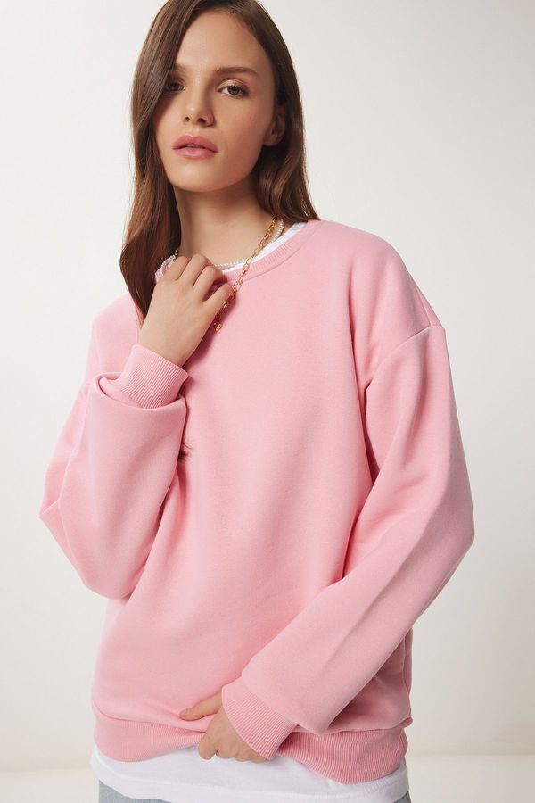 Happiness İstanbul Happiness İstanbul Women's Pink Raised Basic Sweatshirt