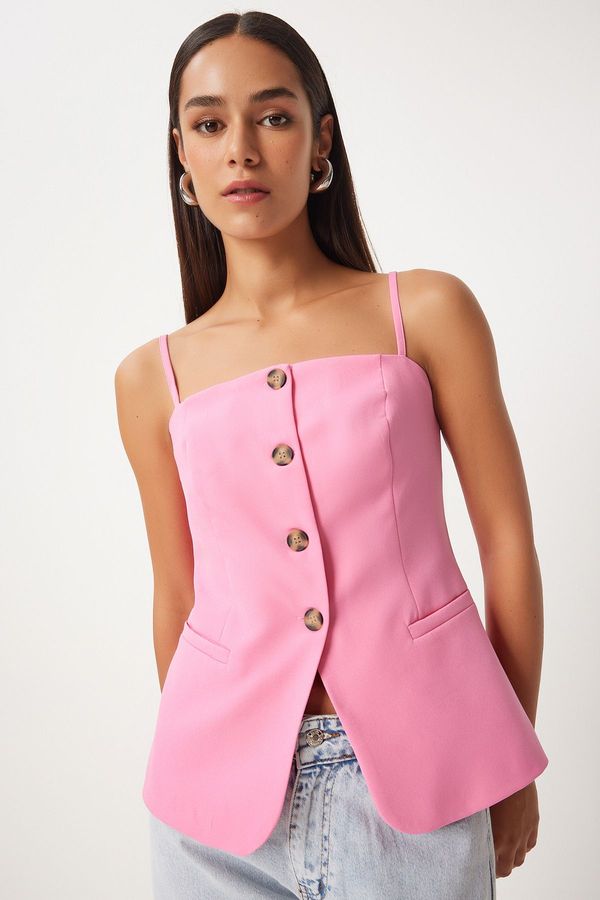 Happiness İstanbul Happiness İstanbul Women's Pink Strappy Woven Vest