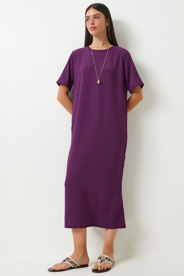 Happiness İstanbul Happiness İstanbul Women's Plum Loose Long Daily Summer Knitted Dress