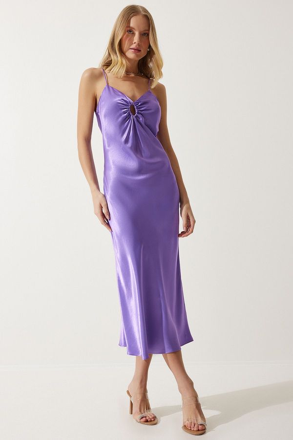 Happiness İstanbul Happiness İstanbul Women's Purple Window Detailed Satin Dress