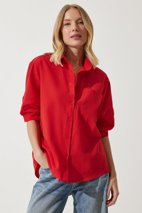 Happiness İstanbul Happiness İstanbul Women's Red Balloon Sleeve Poplin Shirt
