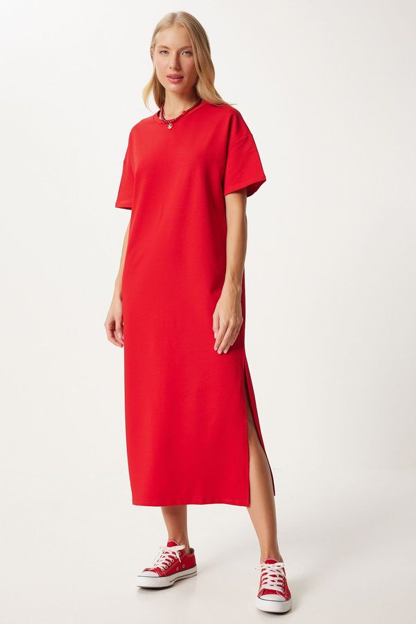 Happiness İstanbul Happiness İstanbul Women's Red Cotton Summer Casual Combed Dress