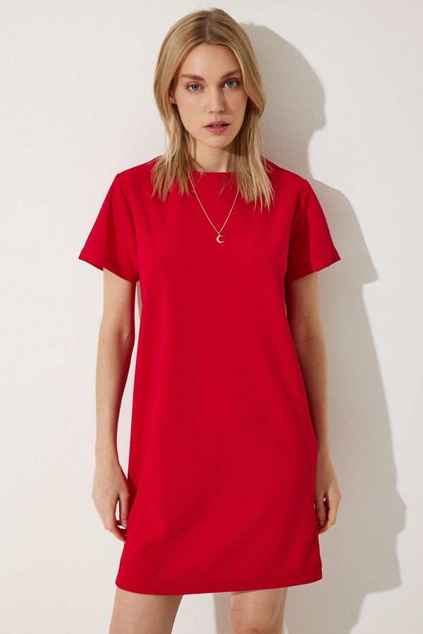 Happiness İstanbul Happiness İstanbul Women's Red Crew Neck Basic Crepe Dress