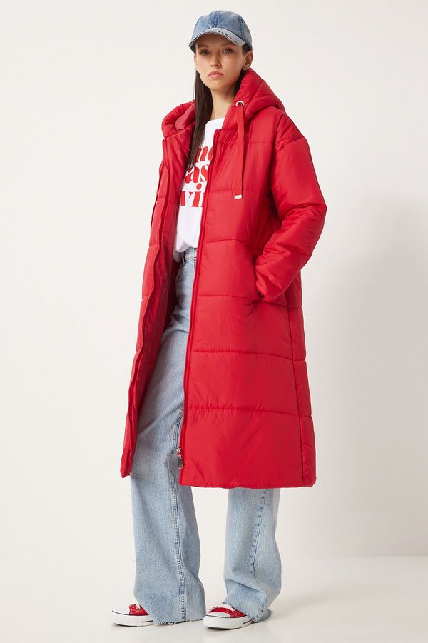 Happiness İstanbul Happiness İstanbul Women's Red Hooded Long Puffer Coat