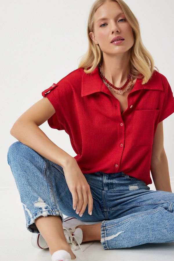 Happiness İstanbul Happiness İstanbul Women's Red Pocket Comfortable Knitted Shirt