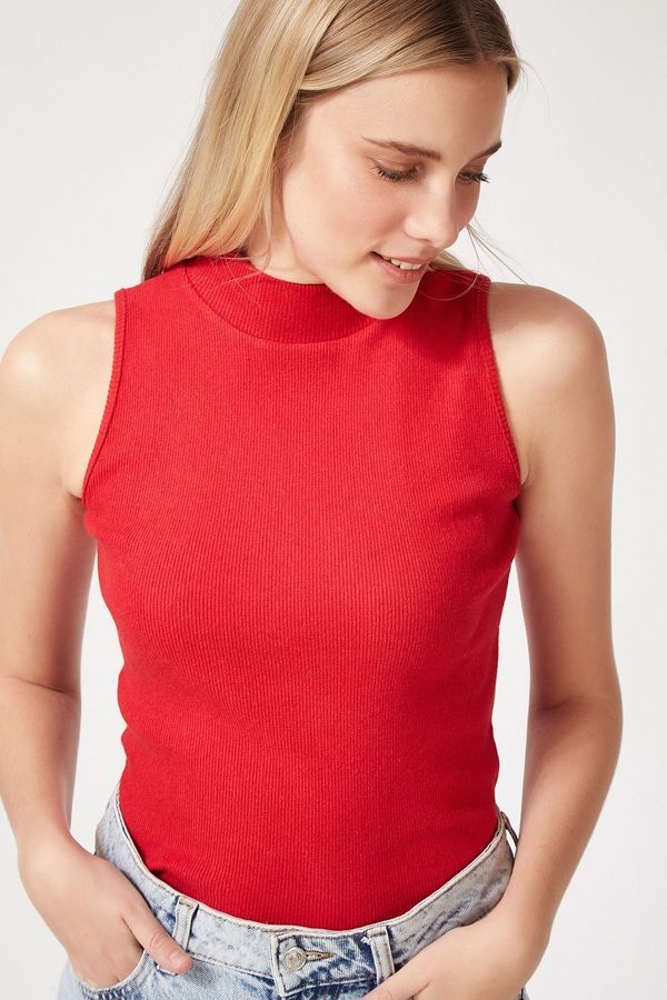 Happiness İstanbul Happiness İstanbul Women's Red Turtleneck Cotton Knitted Blouse
