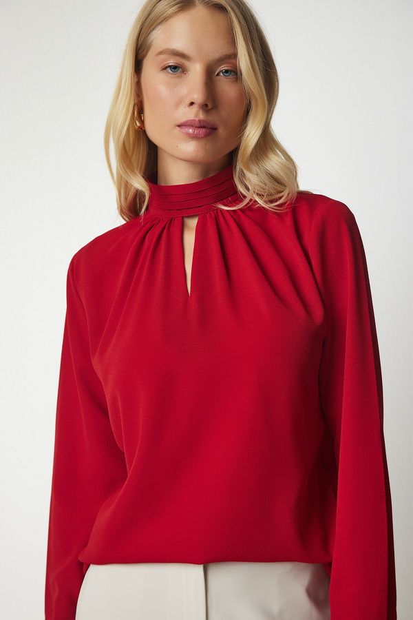 Happiness İstanbul Happiness İstanbul Women's Red Window Detail Flowy Crepe Blouse