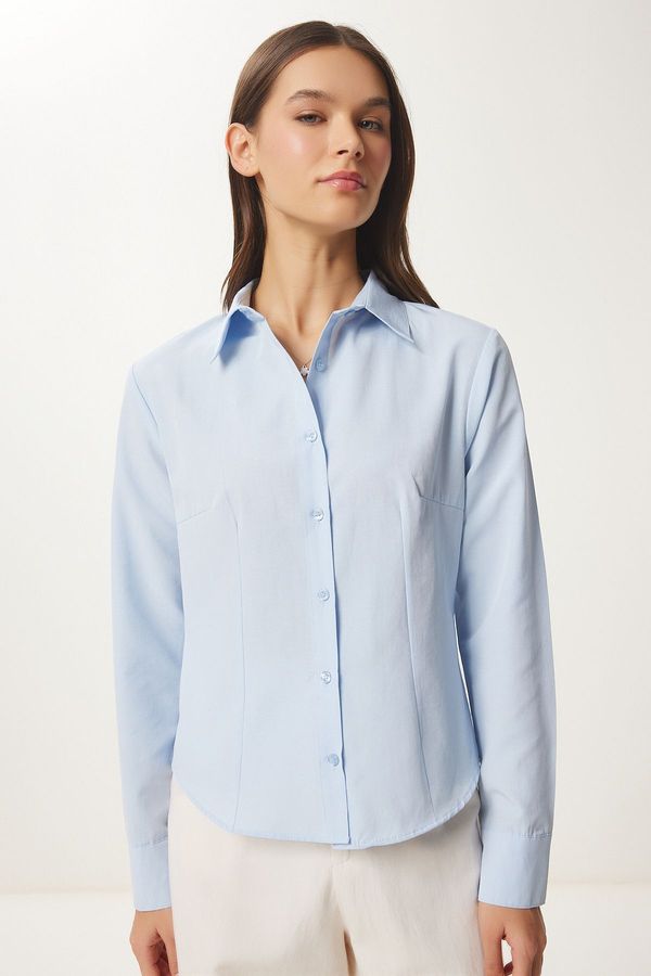 Happiness İstanbul Happiness İstanbul Women's Sky Blue Button Basic Shirt