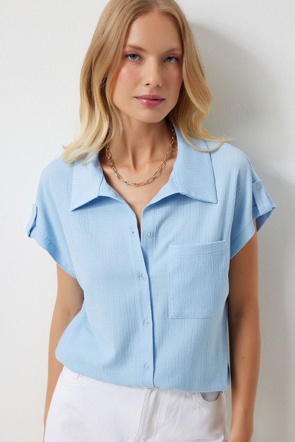 Happiness İstanbul Happiness İstanbul Women's Sky Blue Comfortable Knitted Shirt with Pockets