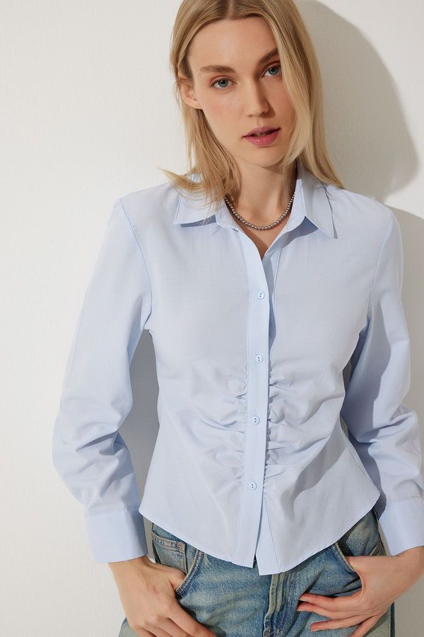 Happiness İstanbul Happiness İstanbul Women's Sky Blue Gather Detailed Shirt