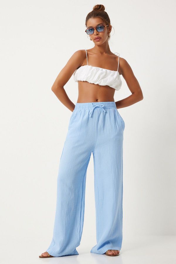 Happiness İstanbul Happiness İstanbul Women's Sky Blue Muslin Palazzo Trousers