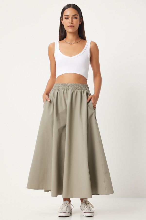 Happiness İstanbul Happiness İstanbul Women's Stone Gray Linen Blend Maxi Skirt