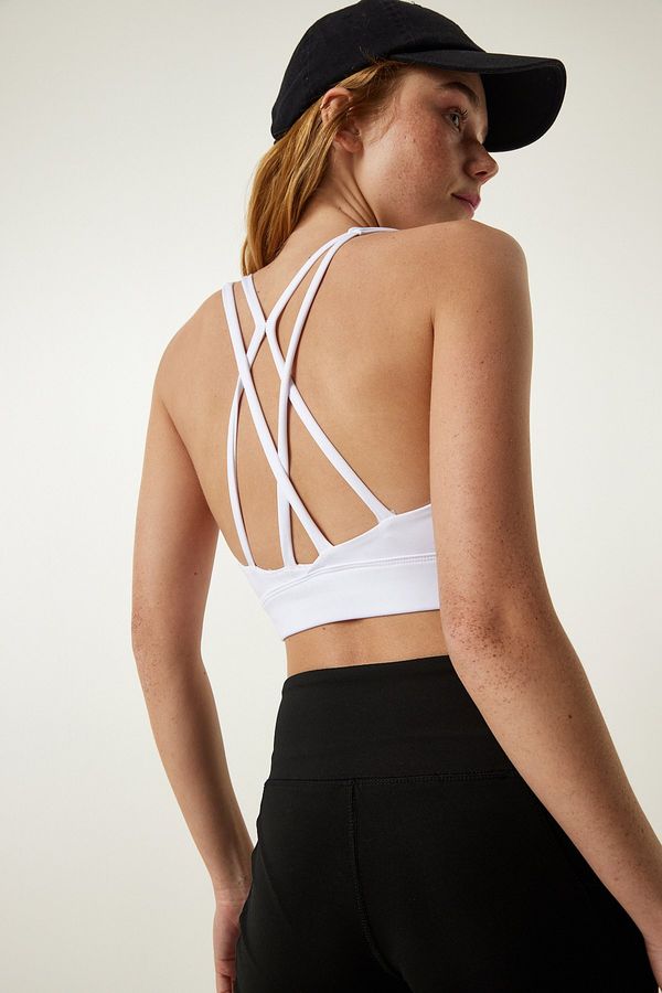 Happiness İstanbul Happiness İstanbul Women's White Cross-Black Knitted Sports Bra