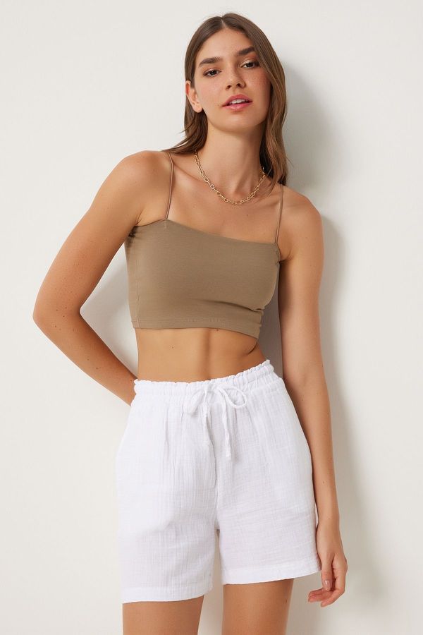 Happiness İstanbul Happiness İstanbul Women's White Pocket Muslin Shorts