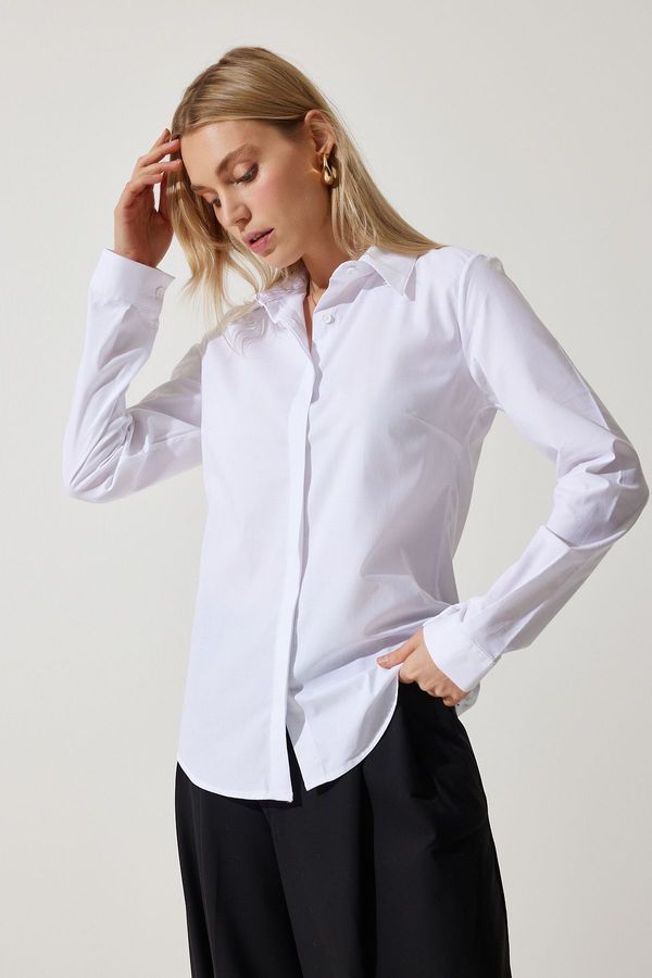 Happiness İstanbul Happiness İstanbul Women's White Slim Fit Lycra Poplin Office Shirt