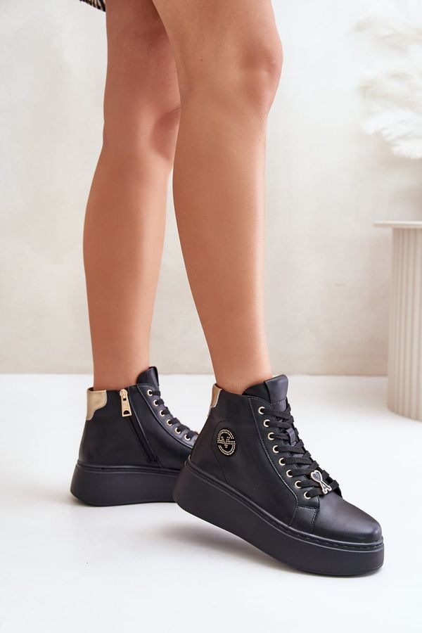 VINCEZA High Women's Leather Sneakers On Platform Vinceza