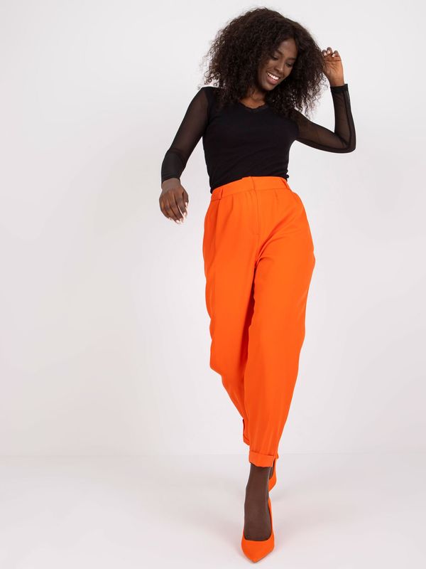 Fashionhunters Hlače iz oranžne tkanine z ravnimi nogami RUE PARIZ