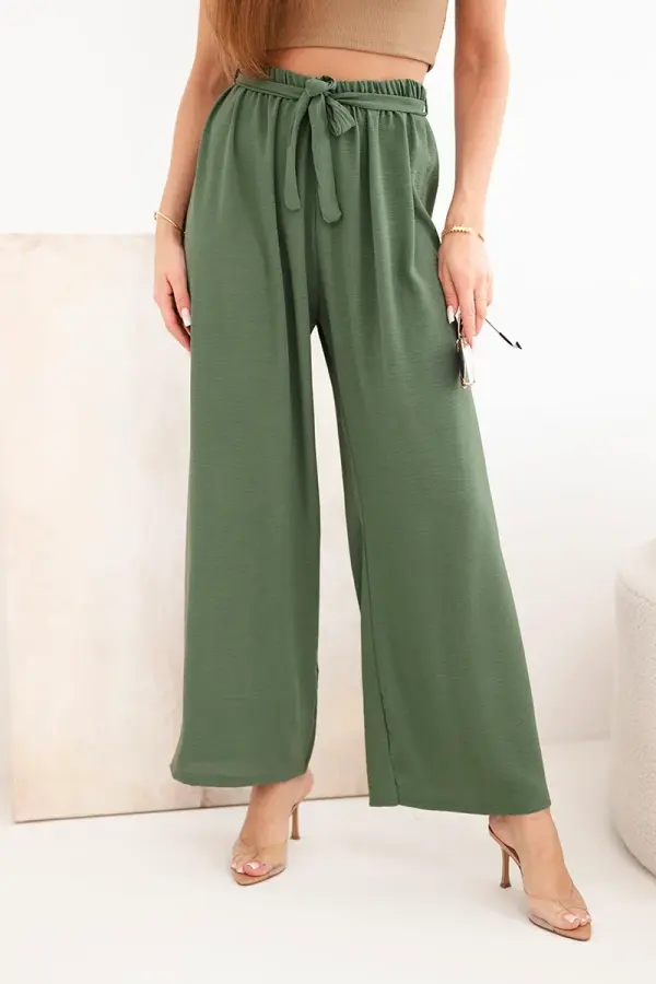 Kesi Włoski Hlače Kesi z zavezovanjem v pasu kaki