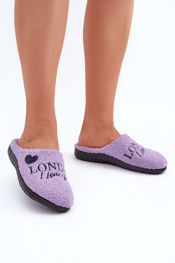 Inblu Home Footwear Ladies Slippers With Print And Fur Type Lamb Purple Inblu