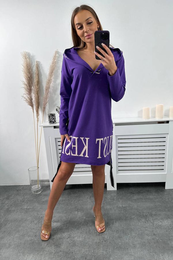 marka niezdefiniowana Hooded dress with dark purple print