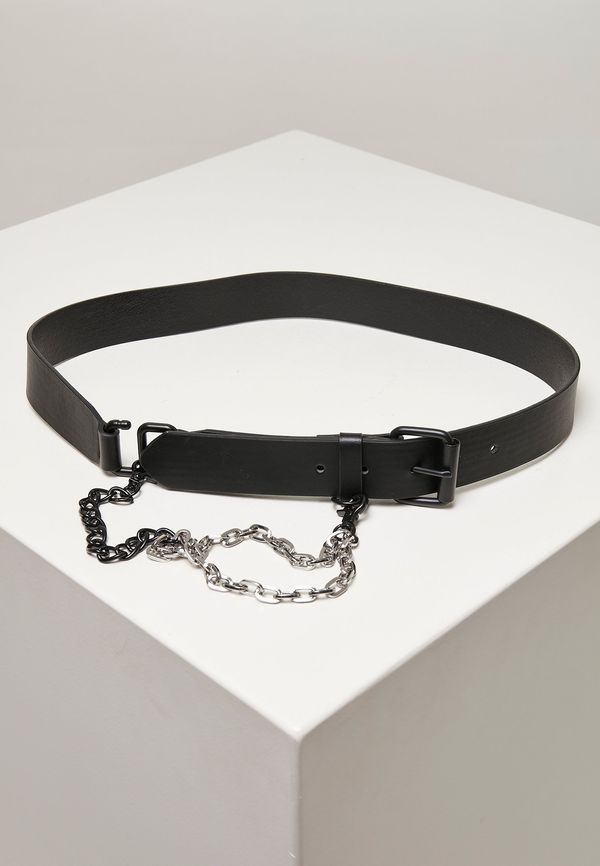 Urban Classics Imitation leather strap with metal chain black