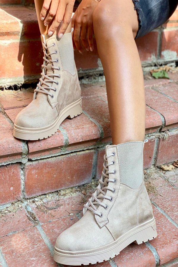 İnan Ayakkabı İnan Ayakkabı Elastic Edge Model Nude Suede Boots