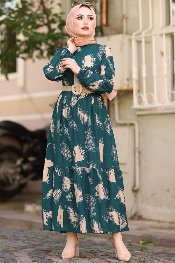 InStyle InStyle Brush vzorčasta obleka hidžaba s pasom - bencinsko zelena
