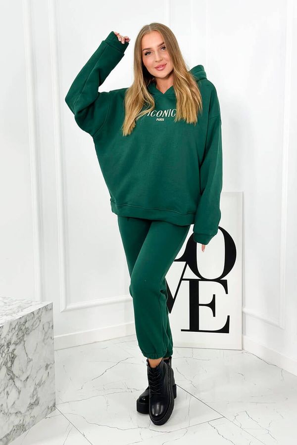 Kesi Insulated cotton set, sweatshirt with embroidery + trousers green