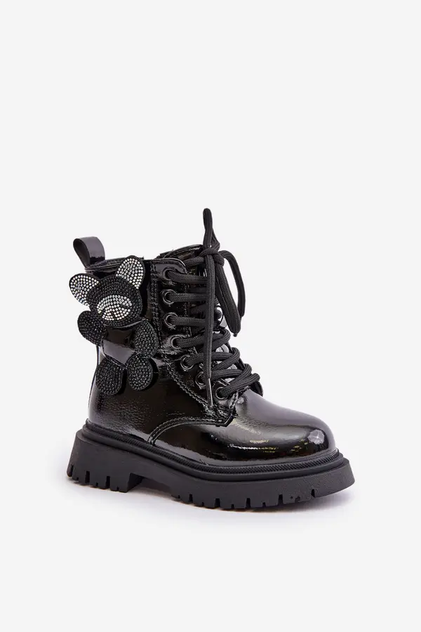 Boto Insulated girls' ankle boots with fur on zip lacquered black Relobia