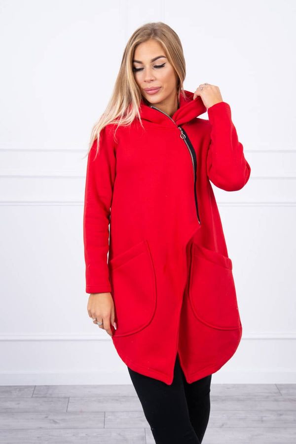 Kesi Insulated sweatshirt with asymmetrical zipper in red color